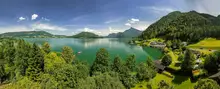 Ausblick/Drohnenfoto vom Grundstück auf den Mondsee